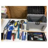 Stool toolbox with horse grooming accessories