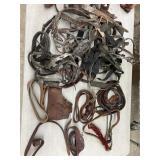 Horse harness leather parts and belts, moldy/