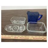 3 butter dishes & blue creamer