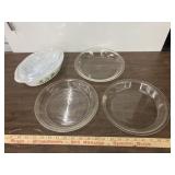 3 fire king pie dishes, ovenware covered dish