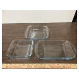 3 Pyrex dishes with blue tinge color