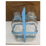 2 Lawson 1/2 gal milk bottles with carrier