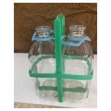 2 Lawson 1/2 gal milk bottles with carrier