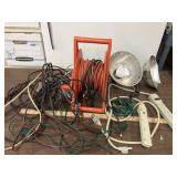 Extension cords, clamp on lamps, cord winder