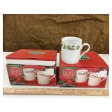 2 sets of Noel porcelain mugs gold rim, 8 total