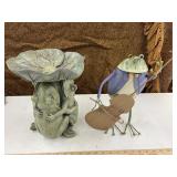 Frog birdfeeder & metal frog decoration