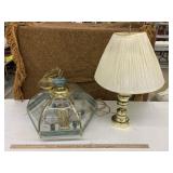 Brass looking chandelier & table lamp, some minor