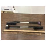 2 snow brushes, sledge hammer handle