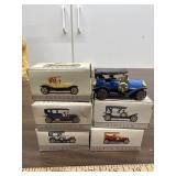 6 small old vintage cars, 1 no box, Buick