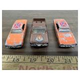 2 General Lee & 1 Fall Guy vehicles, Ertl made,