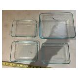 4 retangle Pryex bakingdishes 3 - 3 cup & 1-2.75qt