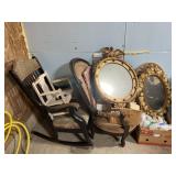 2 antique chairs, wooden potty chair, craft