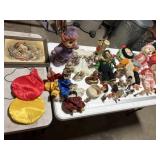 Box lot of Clowns, some porcelain, some vintage