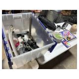 Tote of misc including projection pumpkin& crock