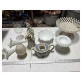 2 Boxes of Milk glass and other items