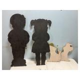 4 wood cutouts, boy,  girl & 2 dogs