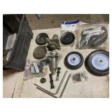 Lawn mower parts, spindle and wheels, misc
