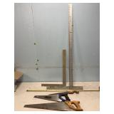 2 aluminum squares & 3 hand saws