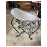 1/2 round metal base table, 31 tall x 13 deep xe