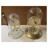 2 Anniversay clocks w/ glass globes, untested