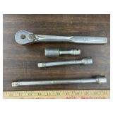 Craftsman 1/2 in drive Ratchet, 3 extensions, &
