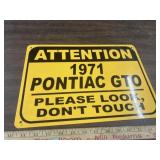 14 x 10 - 1971 Pontiac GTO sign, metal