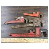 4 pipe wrenches, 1 is 6" Ridgid made in USA