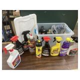Tote of Cleaning and maintence products for car