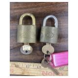 2 Vintage Wilson Bohanna brass padlocks with keys