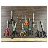 9 pair of scissors, various types