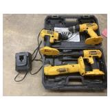 4- 18 volt DeWalt drills, 1 right angle with
