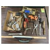 Lot of MIsc tools includes pipe clamps, level,