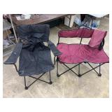2 fold up chairs - 1 maroon double seater with