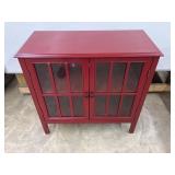 Red Cabinet, 32 x 14 1/2 x 32, glass in doors