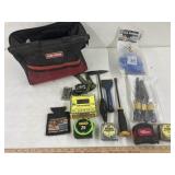 Craftsman bag of tape measures & other misc.