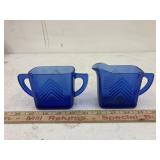 Vintage HazelAtlas Chevron Cobalt blue cream&sugar