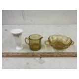 VintageAmber Glass creamer & double handledbowl w/