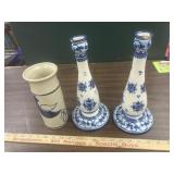 Pr Candlesticks made in Portugal & a vase