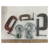 3 'C' clamps & 2 - 5/16 - Chain hooks