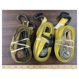 3 ratchet straps, one missing the second hook