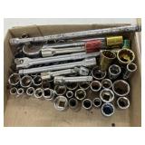 Lot of 3/8 drive extentions, ratchet & sockets