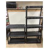 plastic 5 & 3 shelf shelving units, black as shown