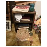 MIsc lot includes shelf unit, pics, photo albums