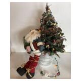Santa & tree in bucket, lights up, approx 29 tall