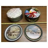 2 Currier & Ives tins full of lace