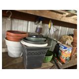 Contents of shelf flower pots bring boxes