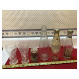 Lot of Heinz bottles & 2 Tomato Juice Glasses
