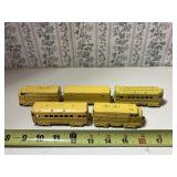 5 Vintage Midget Toy yellow trains pieces