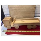 Wooden Semi with flatbed trailer, 2 pieces,