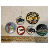 6 buttons, Steelers, Big Foot & Busch Gardens